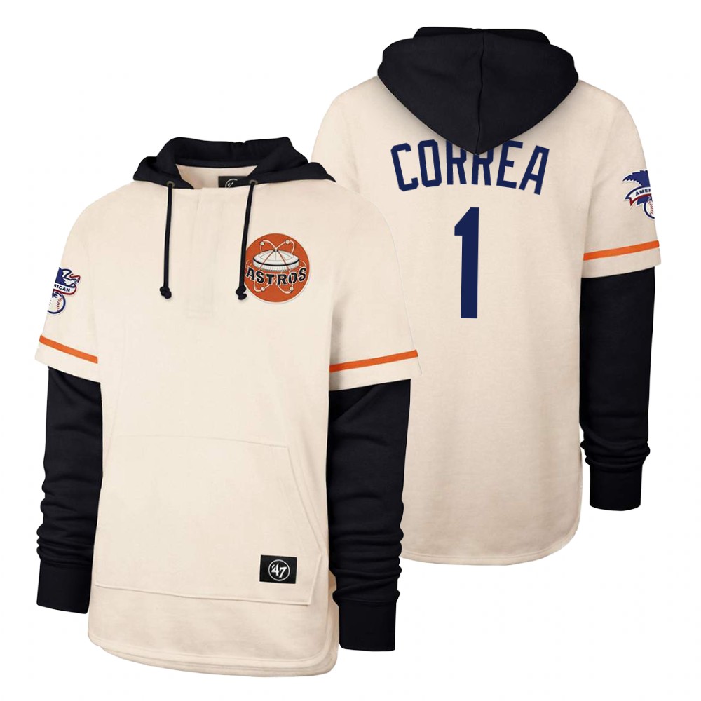 Men Houston Astros #1 Correa Cream 2021 Pullover Hoodie MLB Jersey->houston astros->MLB Jersey